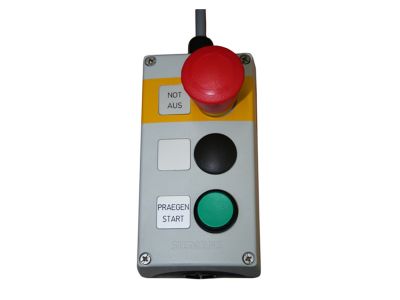 Control panel with emergency stop and start marking